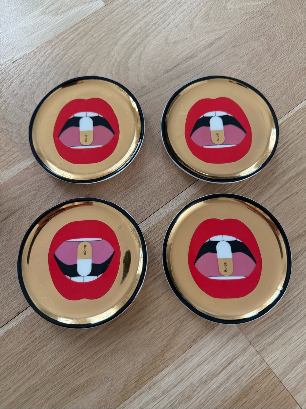 Jonathan Adler Full Dose Porcelain Coaster Set — Red, Pink, Cream